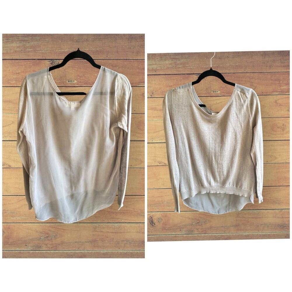 MM Couture taupe lightweight sweater with sheer back